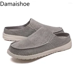 Slippers Men's Canvas Shoes Casual Breathable Sandals Toe Autumn And Winter Simple Comfort Slipper Lazybones' Outdoor Slides Plus Size 48