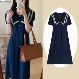 Party Dresses S Fashion Womens Summer Short Sleeve Casual Cute Sweet Solid Color Long Vintage Japan Style Dress O1462