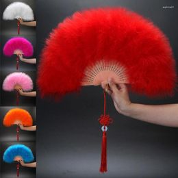 Decorative Figurines Fluffy Feather Folding Fan For Women Girls Wedding Party Decorations Lolita Gothic Court Dance Hand Craft Gift