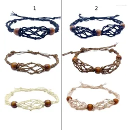 Charm Bracelets Empty Stone Holder Bracelet Crystal Adjustable Rope Cord Handmade Woven Netted Cage