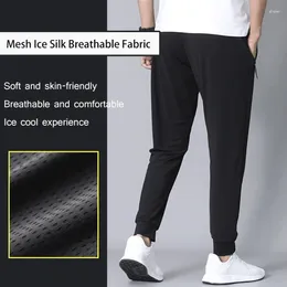 Men's Pants Air-conditioning Fabric Mesh Korean Style Ninth Leg Cutout Black Sports Trousers Closed Hollow Out Trendy