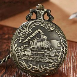 Pocket Watches Antique Bronze Locomotive Mechanical Pocket Women Necklace Chain Rtero fob es gifts L240402