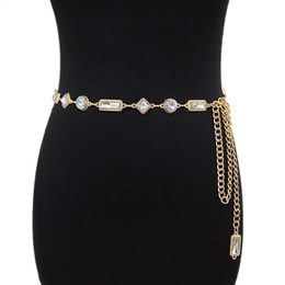 Fashion Lady Acrylic Crystal Metal Waist Chain Dress Coat Sweater Suit Decoration Belts for Women Luxury Designer Brand 240329