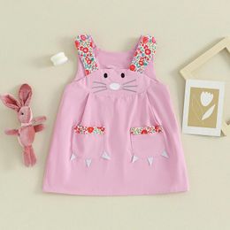 Clothing Sets Easter Toddler Girls Overall Dress Summer Clothes Sleeveless Cartoon A-line Flower Print Pink Outfits