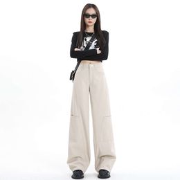 Apricot colored workwear jeans for women in spring 2024 new high waisted slimming and loose fitting straight leg design with wide leg pants