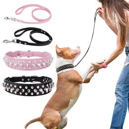 Dog Collars Collar With Leash Durable Pu Leather For Bull Studded Small Medium Large Harnesses & Leads