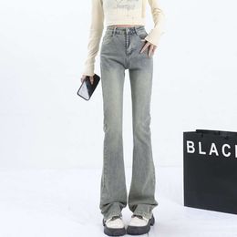 Jeans micro flare 2024 primavera New Jeans Womens American High Slim Legs mostrano pantaloni di bagliori elastici elevati