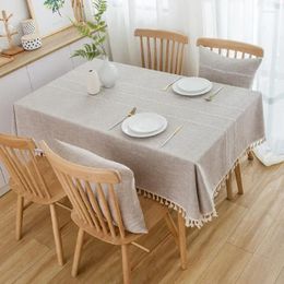 Table Cloth Cotton Linen Tablecloths Wrinkle Free Anti-Fading Tassel Rectangle Dining Cover