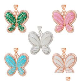 Pendant Necklaces Sweet Pink Blue Colorf Natural Shell Cute Butterfly Charms Golden Plated For Jewelry Making Diy Earring Necklace Dr Dhv2Z