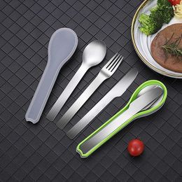 Dinnerware Sets Portable Stainless Steel Cutlery Suit With Storage Box Fork Spoon Knife Travel Tableware Set Camping