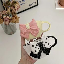 Mugs INS Korean Bow Mug Creative Cute Yellow Ice Cream Cup Girl Heart Milk Breakfast Coffee Gift