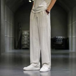 Chinese Style Linen Pants for Mens Summer Thin Breathable Loose Straight Tube Draped Cotton and Wide Leg in Large Casual Size