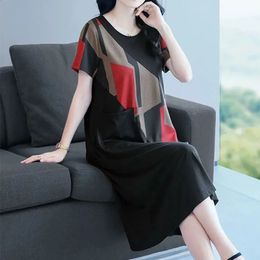 Summer Elegant Fashion Retro Aesthetic Loose Chinese Style Womens Clothing Sweat Office Lady O Neck Pockets Dresses 240329