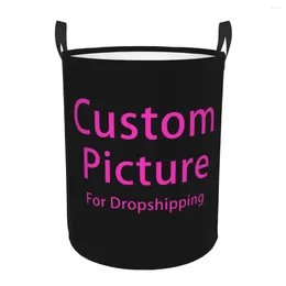 Laundry Bags Personalised Custom Po Logo Basket Collapsible Customised DIY Print Clothes Toy Hamper Storage Bin For Kids Nursery