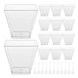 Dinnerware Sets 100 Dessert Cups Party Trapezoidal Tiramisu With Spoon Household Pudding Clear Portable Mousse