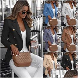Women'S Jackets Plus Size Womens Long Sleeve Button Work Jacket Coat Outwear Top Suit Office Ladies Solid Casual Clothing Drop Deliver Dhik3