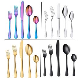 5Pcs/Set Gold Flatware Set Stainless Steel Silverware Cutlery Set Tableware Western Dinnerware Golden Fork Spoon Steak Kitchen Utensil 11 LL