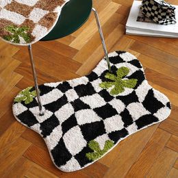 Carpets Nordic Checkerboard Rug Handmade Tufted Carpet Room Decor Kawaii Rugs For Bedroom Cartoon Punch Needle Floor