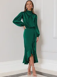 Casual Dresses 2024 Fishtail Dress Premium Feeling Satin Long Sleeve Loose Temperament Elegant Women's Evening