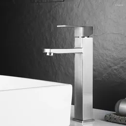 Bathroom Sink Faucets 304 Stainless Steel Tall Square Brushed And Cold Water Tap Faucet Mixer Basin Sanitary Ware Export Trading