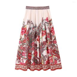 Skirts Pleated Skirt Vintage Floral Prints High Waist Ankle Length Casual Bottom Wear For Spring Summer Women's Clothing