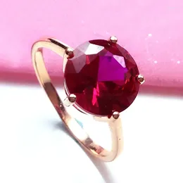 Cluster Rings 585 Purple Gold Plated 14K Rose Inlaid Round Ruby For Women Light Luxury Simple Fashion Charm Jewellery Gift