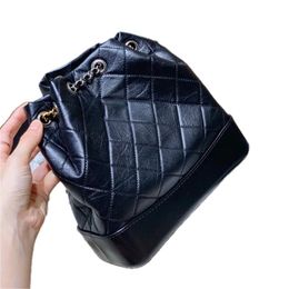 24 Vintage France Womens Classic Drawstring Black Backpack Bags Quilted Aged Gold-Silver Metall Hardware Matelasse Chain Crossbody Shoulder Han