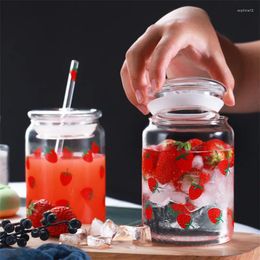 Wine Glasses Heat Resistant Glass Juice Milk Tea Cup Cute Strawberry Water Bottle With Straw And Lid Creative Clear Coffee Mug Drinkware