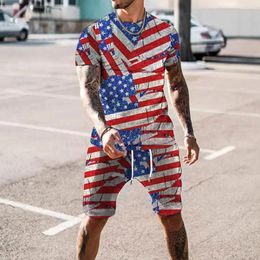 Men's Tracksuits Summer T-shirts Set American Flag Fashion Short Sleeve Shorts Vintage Outfit Casual Men Tshirt Tracksuit Clothing