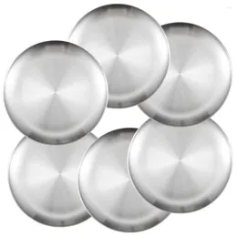 Plates 6pcs Reusable Stainless Steel Dinner Round Serving Metal Dishes