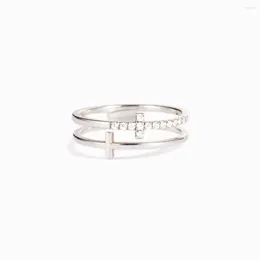 Cluster Rings Light Luxury 925 Sterling Silver Ring Women's Geometric Double Layer CZ Wedding Boutique Jewellery