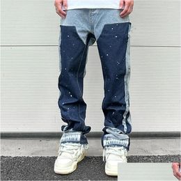 Men'S Jeans Mens Streetwear Led Ink Colour Match Y2K Baggy For Men Work Rage Fringe Micro Denim Trousers Oversize Loose Cargos Drop De Dhjm4