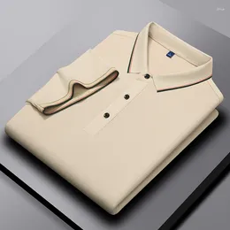 Men's Polos 2024 Summer Polo Shirt Short Sleeved Solid Colour Top High End Fashion Ice Silk Breathable Casual Brand Lapel T-shirt