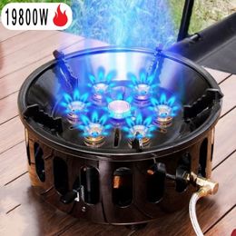 19800W Strong Fire Power Camping Stove Portable Tourist Gas Windproof Outdoor Stoves Hiking Barbecue BBQ Cooking Cookware 240306