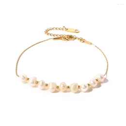 Strand WILD & FREE Trendy Stainless Steel Irregular Pearl Bracelet For Women Vintage Elegant Waterproof Gold-Plated Jewelry Gift