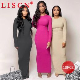 Casual Dresses 10 Bulk Items Wholesale Lots Formal Fall Long Sleeve Bodycon Solid Maxi Dress Sexy Y2k Club Party Women Clothing K12520