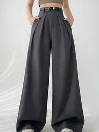 Women's Pants Spring Summer Women Grey Elegant Office Pleated Trousers 2024 Fashion Black High Waist Beige Wide Leg Long Pant Casual Loose