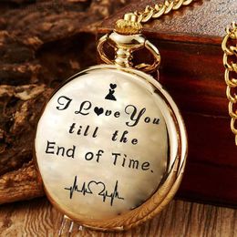 Pocket Watches I LOVE YOU Quartz Pocket Anniversary Present Engraved Pocket es Fob Chain Necklace Pendants Gift reloj de bolsillo L240402