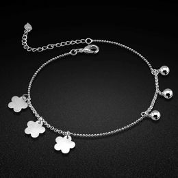 Anklets Temperament 925 Sterling Silver Sparkling Bell Flower Anklet For Men Women Braided Sexy Chain Extender Jewelry L46