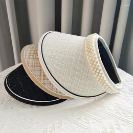 Ball Caps Wide Brim Outdoor Sun Hats Korean Pearl Decor Empty Top Casual Travel Beach Lady UV Protection