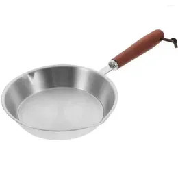 Pans Oven Safe 304 Stainless Steel Frying Pan Nonstick Flat Bottom Omelette 12/16cm Wooden Handle Open Skillet Chef