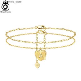 Anklets ORSA JEWELS Initial Ankle s for Women 14K Gold Plated Sterling Silver Layered Letter A To Z Anklet Beach Jewelry SSA08 L46