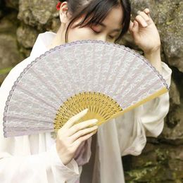 Decorative Figurines Portable Handheld Fan Summer Essential Elegant Lace Fans Chinese Folding With Tassel Bamboo For Weddings