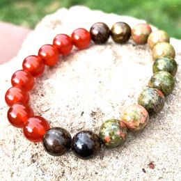 Link Bracelets MG2104 8 MM Unakite Jasper Carnelian Bronzite Beaded Bracelet Womens Mens Vintage Design Energy Protection Wrist Mala