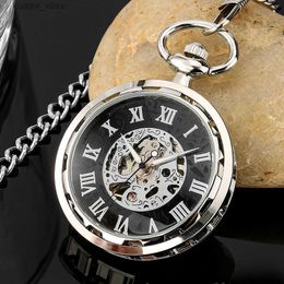 Pocket Watches Retro Pocket Skeleton Manual Wrapped Mechanical Pocket Antique Roman Digital dial Pendant with Chain Fob Clock L240402