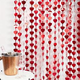 Party Decoration 2M Red Heart Rain Curtain Shiny Foil Love Tassels Wedding Birthday Background Hanging Garland Home Room Decor