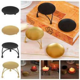 Candle Holders 1 PC Nordic Style Holder Black Gold Round Plate Candlestick Wrought Iron Craft For Wedding Festival Party Supplies Gift