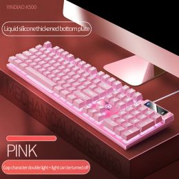 Printers K500 Pink Keyboard Mixed Color White Pink Keycaps 104 Keys Wired Gaming Keyboard for Laptop Pc