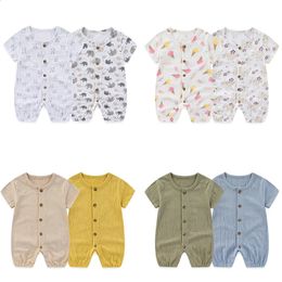 2 Pieces Cotton Baby Boy Clothes 024M Infant Rompers Print born Girl Cartoon Short Sleeves Summer Bebes 240329