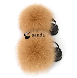 Real Fox Slippers Kids Toddler Rainbow Fur Child Home Slides Girl Flop Flips Raccoon Fluffy Cute Flats Summer Children Fashion2158194